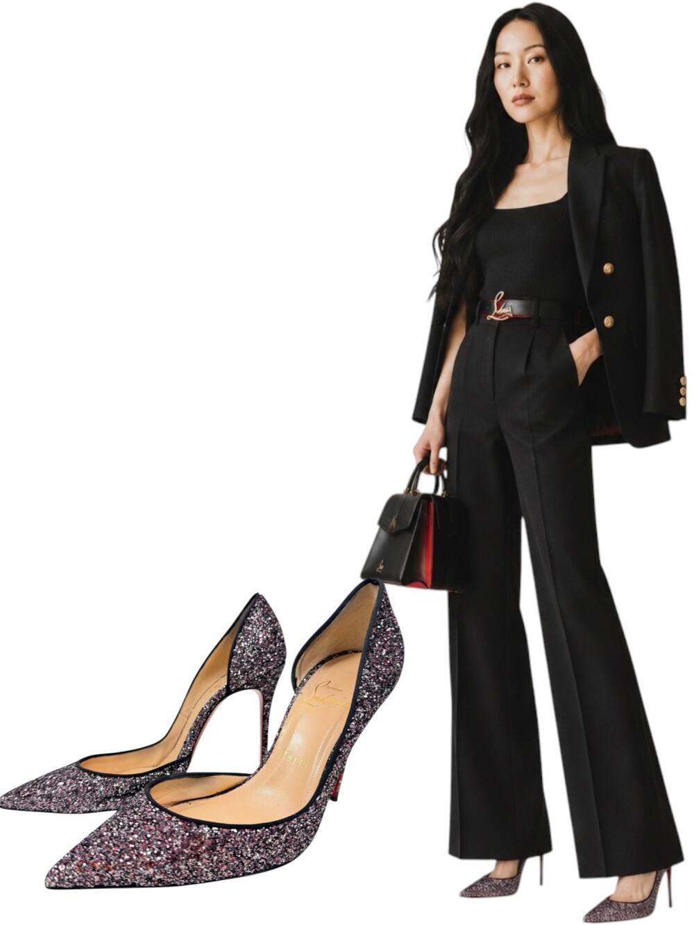 Christian Louboutin Iriza Glitter Leather D'orsay Heels Rose Size 38.5